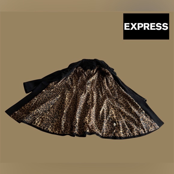 🛍️SALE🛍️Express Elegant ALine Shawl Collar Wool Blend Coat w/Animal Print Lining - Picture 5 of 8